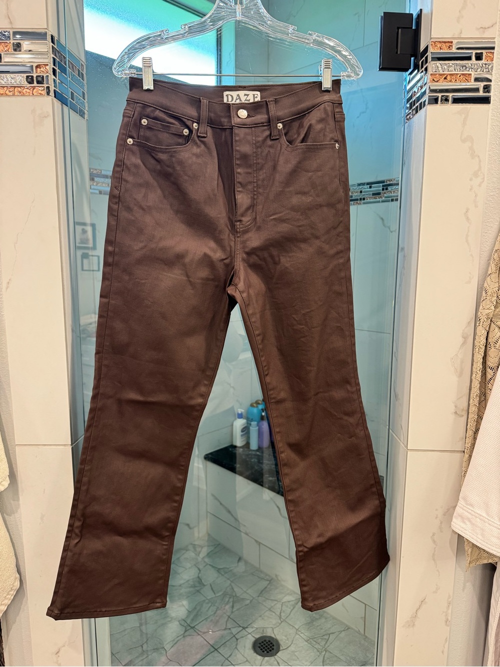 DAZE High-Rise Straight-Leg Pants in Dark Brown